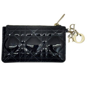 DIOR Key Coin Wallet Case Black Patent Vernis Leather